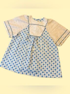 Genuine Vintage 1960’s/1970’s Blue & White Babydoll Blouse, Women’s Medium-Large